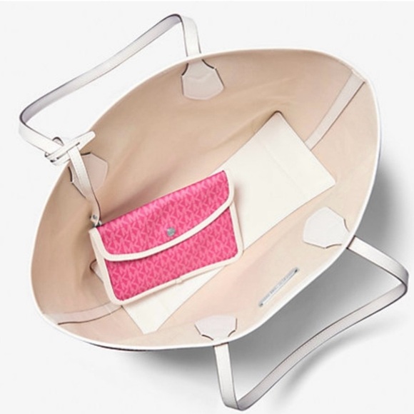 Michael Kors Eva Large Signature Logo Stripe Tote Bag W/ Pouch  NWT  Pink - Picture 2 of 7